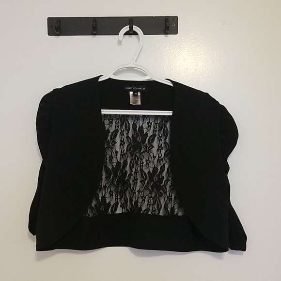 Black 3/4 Sleeve Laced Cropped Cardigan - Picture 1 of 2